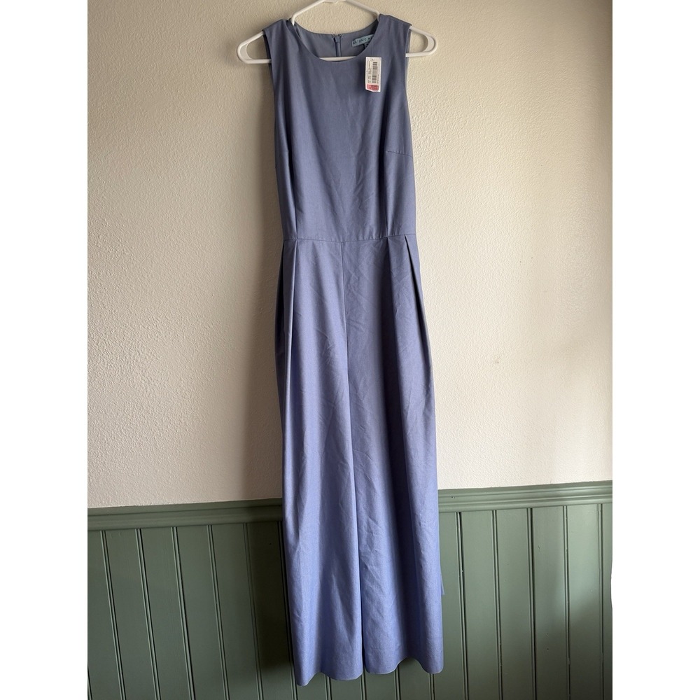 NWT Antonio Melani Blue Linen Blend Sleeveless Belted Wide Leg Jumpsuit‎ SZ 10
